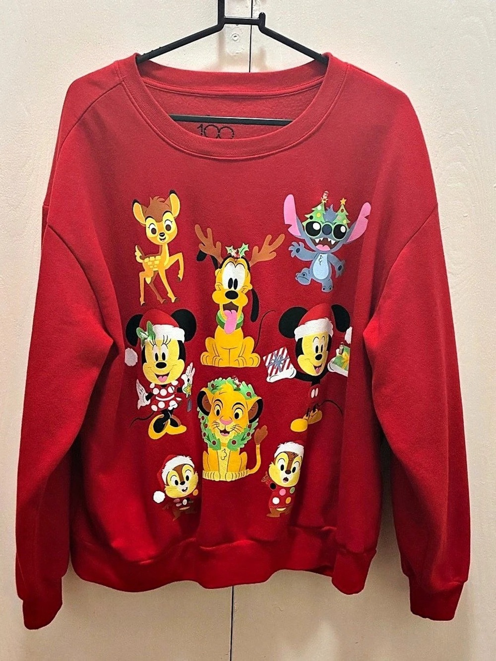 Disney 100 Holiday Characters Red Crewneck Sweatshirt Red XL